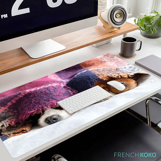 French KOKO Large Mouse Pad, Desk Mat, Keyboard Pad, Desktop Home Office School Essentials College Cute Decor Big Extended Laptop Computer Accessories Mousepad Women Girls XL Dog Doggie Pet Puppy