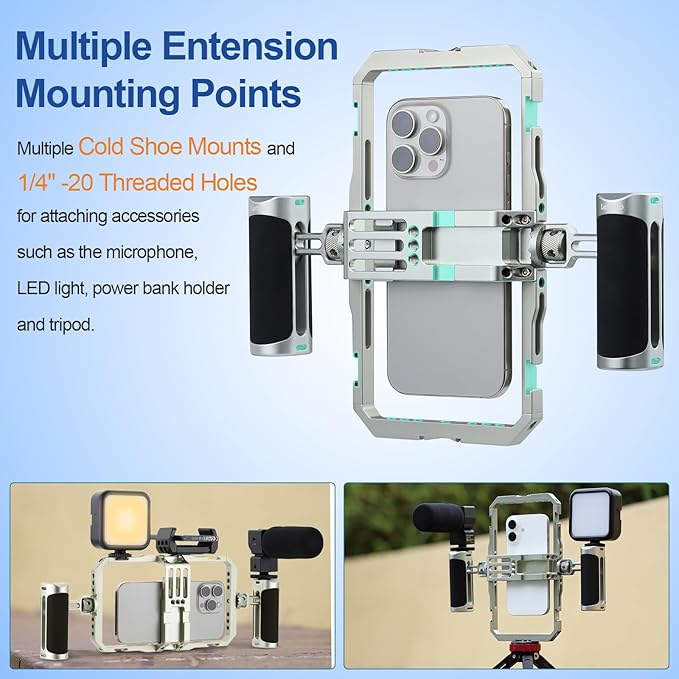 Leftfoto Universal Aluminum Phone Stabilizer Cage Smartphone Video Rig with Dual Handles for iPhone 17 Promax1615 Mini Pro Max 8 Plus for Samsung for Huawei Mate,for Vlogging/Video Shooting