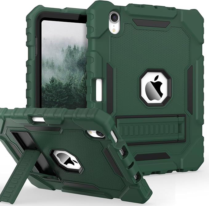 Grifobes Case for iPad mini 7 (A17 Pro) 2024 / Mini 6 2021 8.3 inch, Heavy Duty Shockproof Rugged Cover with Pencil Holder Stand, for I Pad Mini 7th/6th Gen 8.3" Case (Deep Green)