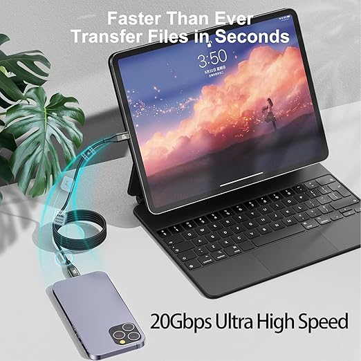 Long USB C Data Cable 15FT, 20Gbps USB 3.2 Gen 2x2 Cord 15 FT Type-C, USBC to C Fast Charging/Data/ Monitor Video Cable(100W, 20Gbps,4K@60Hz) for VR,iPhone 17-15 PM,Sam-sung,MacBook Pro,Camera-4.5M