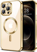 Hython Magnetic Clear for iPhone 12 Pro Max Case with Camera Lens Protector [Compatible with MagSafe] Plating Edge Slim Soft TPU Cover Protective Phone Case for iPhone 12 Pro Max 6.7", Gold