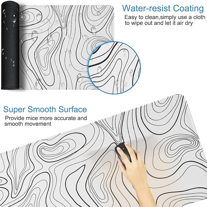 Large Mouse Pad 31.5 x 11.8 in, Gaming Mousepad with Stitched Edges, Premium Microfiber Cloth Surface, Waterproof Non-Slip Base Keyboard Desk Mat for Home Office Gaming, White Black Lines