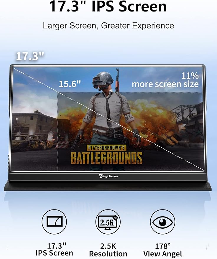 MAGICRAVEN 2.5K Portable Monitor, 17.3" QHD IPS Laptop Screen, VESA USB C HDMI Second Computer Gaming Display with 2 Speakers, Travel Monitor for MacBook Phone PS4/5 PC Phone Xbox Switch