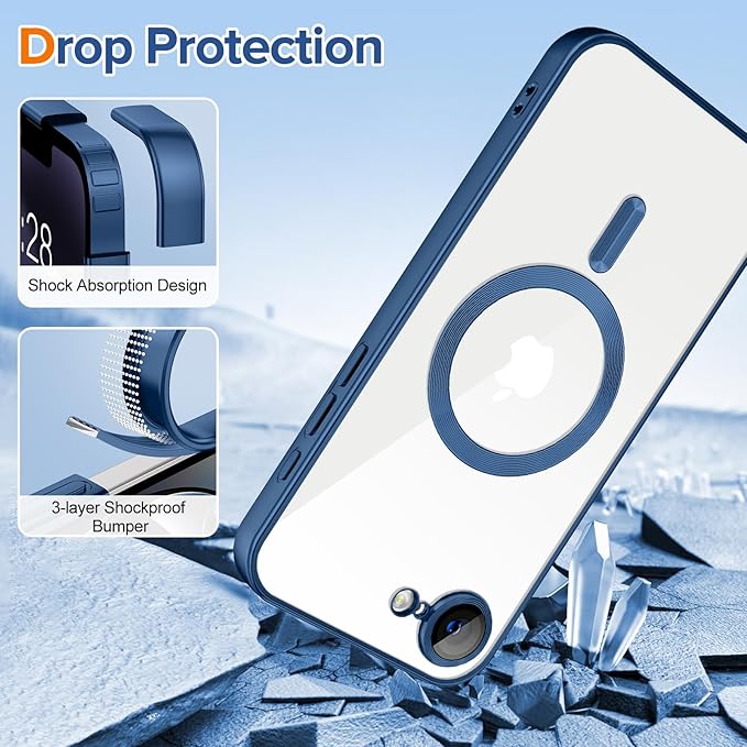 Hython Magnetic Clear for iPhone 17e Case with Camera Lens Protector [Compatible with MagSafe] Luxury Plating Edge Slim Soft TPU Cover Protective Phone Case for iPhone 17e 6.1", Matte Deep Blue