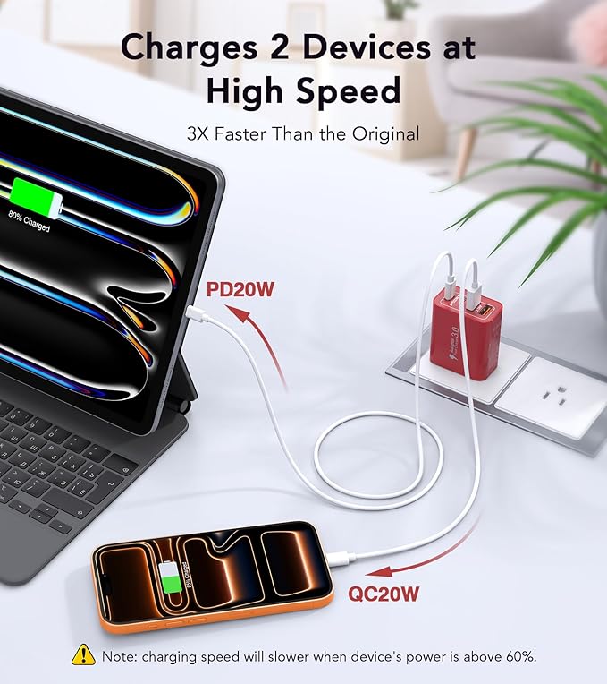 [2Pack] 40W USB C Wall Charger, Super Fast Charging Block PD+QC 4 Port Charger Cube for iPhone 17/16,iPad Pro/Mini/Air, iPod Nano, iPod Touch, Switch, Smart Phone, Smartwatches and Tablet(Red)