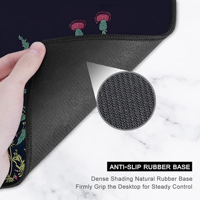 Auhoahsil Desk Pad, XL Extended Large Gaming Mouse Pad 31.5 x 11.8 Inch, Waterproof Mousepad with Stitched Edges, Non-Slip Computer Keyboard Laptop Mat for Women Men Office Work, Silent Night Flowers