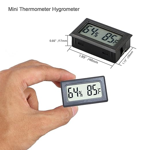 Reptile Thermometer Hygrometer Meter Indoor Temperature Gauge Fahrenheit ℉ Mini Digital Humidity for Outdoor Office Humidors Jars Incubators Guitar Case (1)