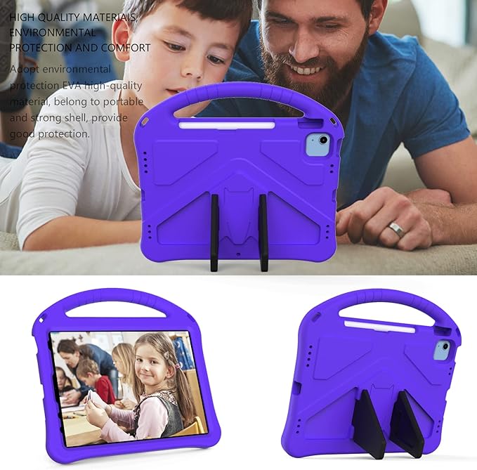 Shockproof Case for Apple iPad A16 11 Inch 2025 11th Gen/iPad 10th Generation 2025 10.9", with Shoulder Strap Soft EVA Handle Design Foldable Kickstand Kids Friendly Cover for Girls Boys, Purple