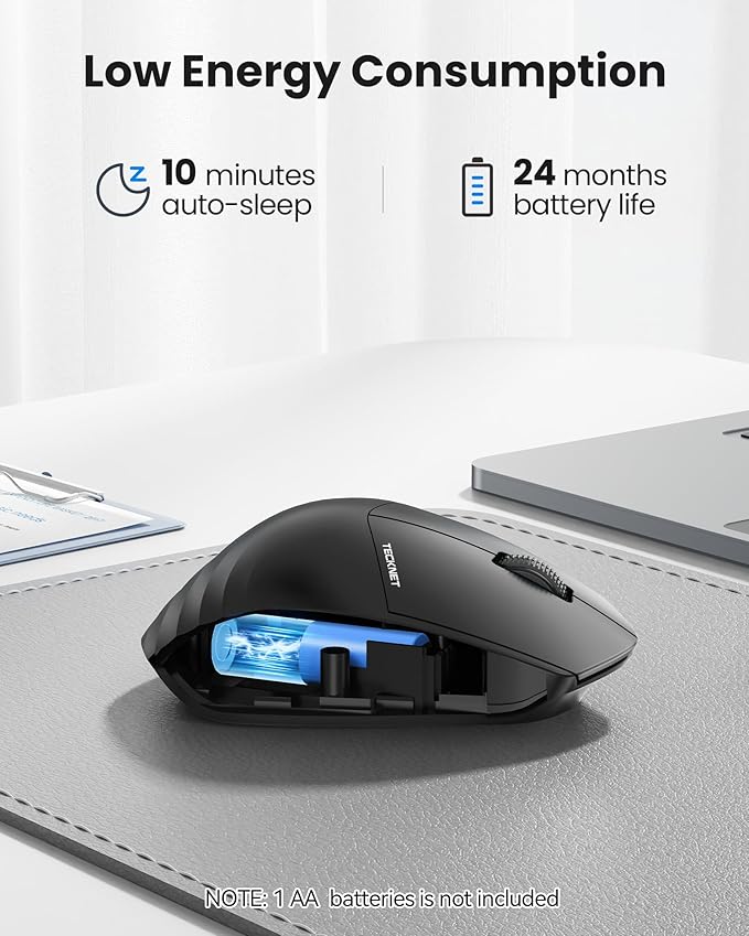 TECKNET Wireless Mouse, 2.4G Computer Mouse, 3 Adjustable DPI Silent Mouse with USB A Receiver, 3 Buttons, 24 Months Battery Life, Ergonomic Wireless Mouse for Laptop, PC, Mac, Desktop-Black