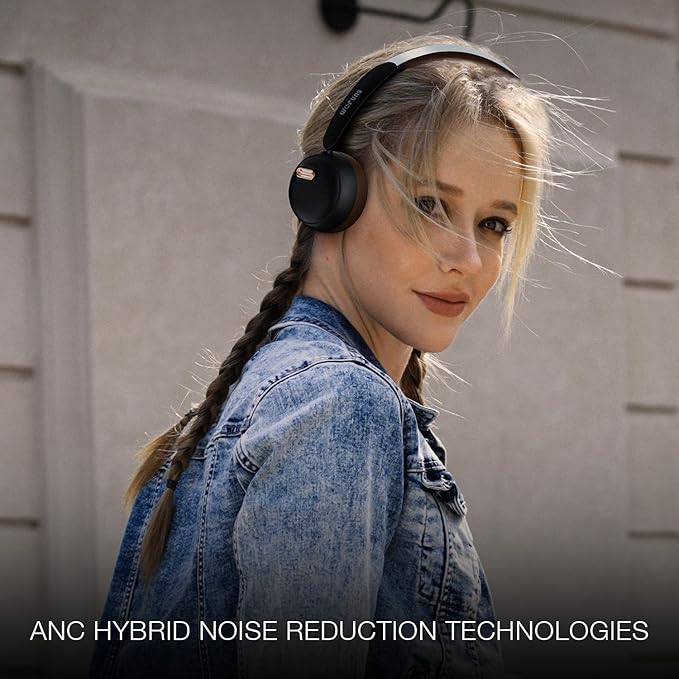 Sirius 120H ANC Over-Ear Headphones-Wireless Bluetooth Noise Cancelling Headphones with Mic,Transparency Mode,Lightweight for Travel, Gym, Work (Black)