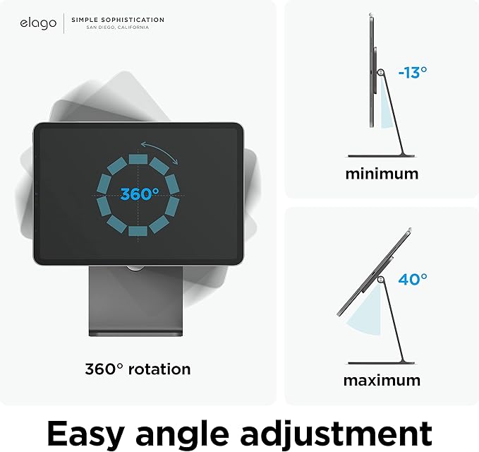 elago Premium iPad Magnetic Stand Designed for iPad Pro 12.9"(5th,4th Gen), 11"(3rd,2nd Gen), Air 10.9"(5th,4th Gen), Mini 8.3"(6th Gen, A17 Pro), 10.9"(10th Gen) [Dark Grey]
