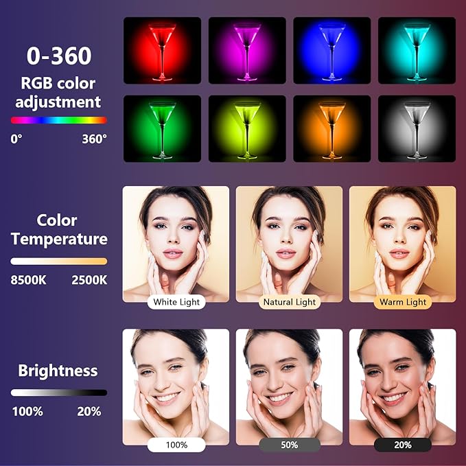 Rechargeable Portable RGB Ring Light for Phone, LED Smartphone Light, Phone Video Stabilizer, RGB Square Ring Light for Photography, Video Recording, Live Stream