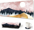 ARTSO Large Gaming Mouse Pad with Stitched Edges, XXL Extended Keyboard Mat Long Mousepad Desk Decor Writing Pad 35.1x15.7 in, Non-Slip Base for Work, Game, Office, Home, Pink Abstract Mountain