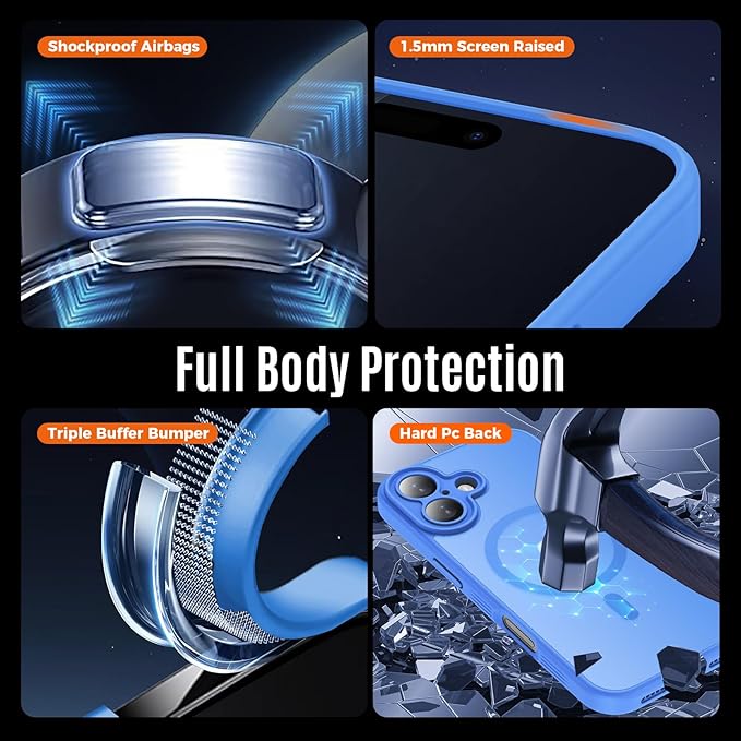 Symcele Designed for iPhone 17 Case, Compatible with MagSafe, [Camera Protection] [15FT Military Droptection] Shockproof Translucent Matte Anti-Slip Phone Case, 6.3", Blue