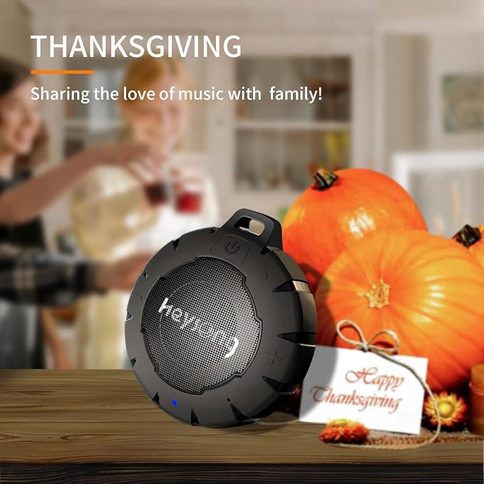 HEYSONG Waterproof Shower Speaker, Durable & Lightweight Portable with HD Sound, Stereo Pairing, Wireless Outdoor for Pool, Beach, Hiking, Kayaking, Gift for Men, Women