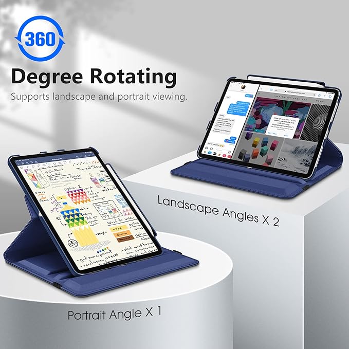Fintie Rotating Case for iPad Pro 11-inch (4th / 3rd Generation) 2022/2021-360 Degree Swiveling Stand Cover w/Pencil Holder, Auto Sleep/Wake, Also Fit iPad Pro 11" 2nd/1st Gen, Navy