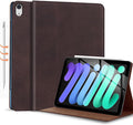 Gexmil Genuine Leather Case for iPad mini 7 (A17 Pro) 2024,iPad mini 6 Generation 8.3 Inch Case 2021, Anti Fingerprint/Slip,Cowhide Folio Cover Auto Sleep/Wake with Adjustable Stand,Sand Dark Brown