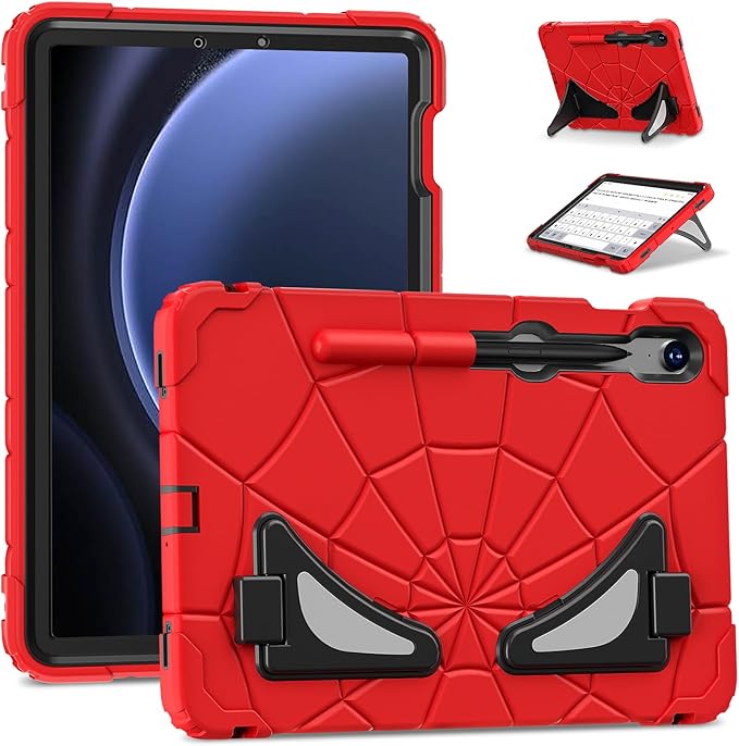 AKABEILA Compatible with Samsung Galaxy Tab S10 FE 2025/Tab S10 Lite 2025 Tablet Case，Lightweight Shockproof Rugged Protective Cover with Kickstand for Kids Children Boys Babies Red Black
