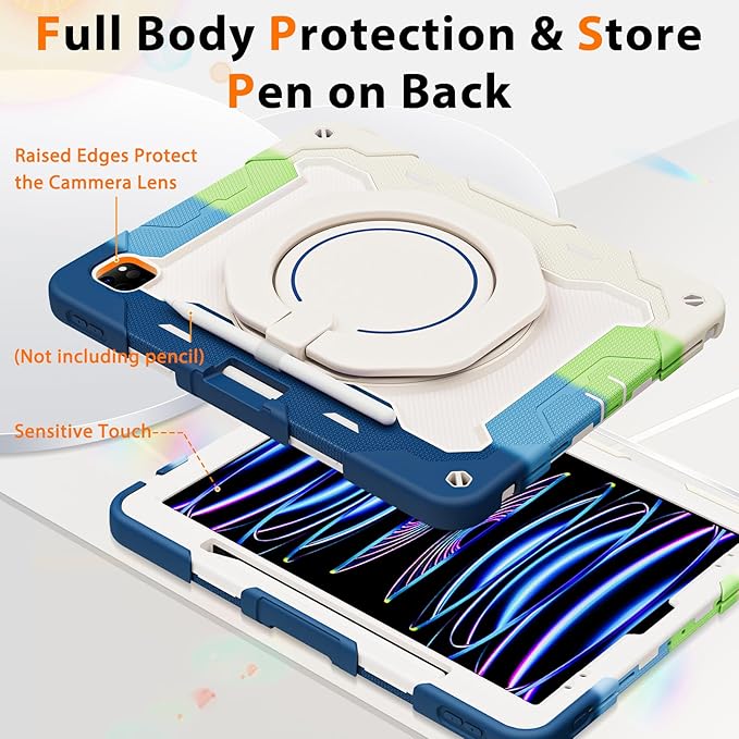 ROISKIN for iPad Pro 12.9 -Inch Case (6th, 5th, 4th & 3rd Gen)with HD Screen Protector, 360 Stand, Handle, Pencil Holder,Shoulder Strap[15ft Drop Protection]Rugged Bulky Full Body 12.9 iPad Pro Case