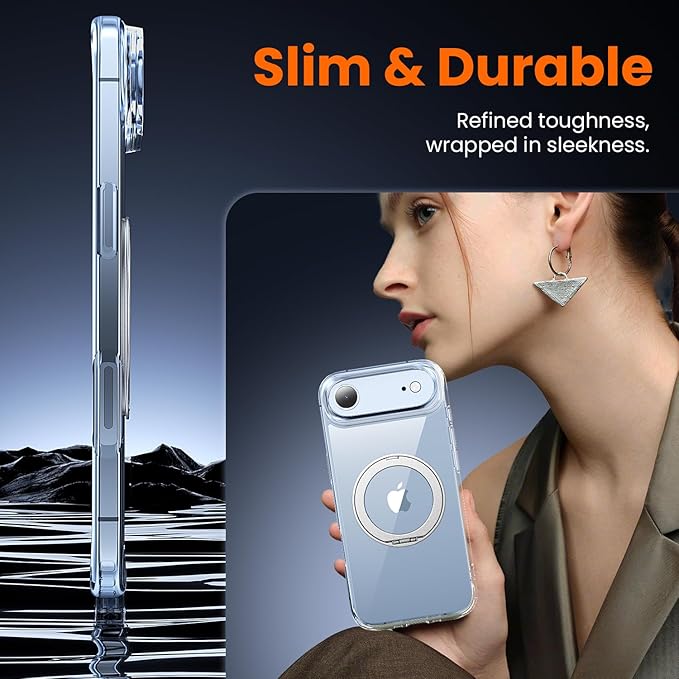 toushion 3 in 1 for iPhone Air Case Stand |Build in Kickstand,Screen Protector *1 & Camera Lens Protector*1, Not Yellowing, Fits MagSafe, Military-Grade Protection