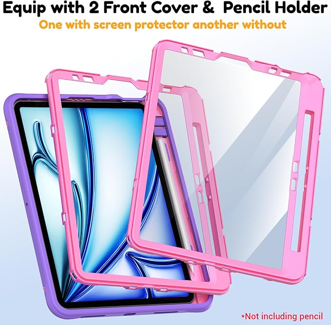 KAIJIAbox Kids-Friendly Case for iPad Air 11" M4/M3/M2, Pro 11" 4th/3rd/2nd/1st Gen, Air 5th/4th - Military-Grade Drop Protection with Metal Handle/Stand, Screen Protector, Pen Holder, Shoulder Strap