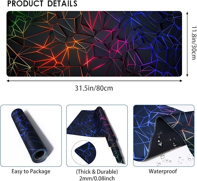 Mouse Pad - Desk Pad Extended 31.5x11.8inch Large Mousepad 3D Computer Gaming Mouse Pad Desk Mat with Stitched Edges Non-Slip Rubber Base for Office/Home