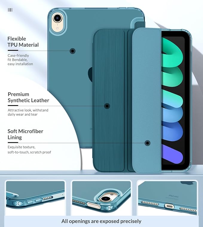 MoKo Case Fit New iPad mini 7 (A17 Pro) 2024, iPad mini 6th Generation Case 2021 (8.3-inch), iPad mini 6 Case, Soft TPU Translucent Frosted Back Cover Case for iPad mini 7th, French Blue