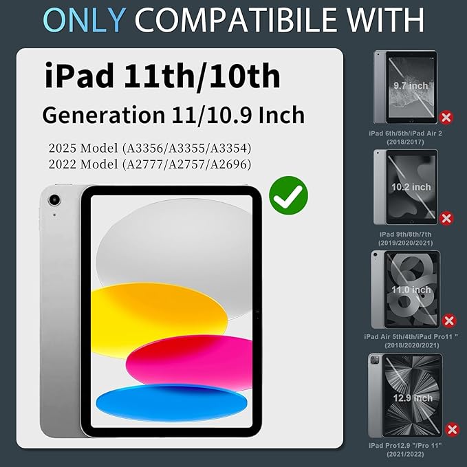 for iPad (A16) 11 Inch 11th /10th Generation 10.9 Inch iPad Case 10th Generation with Shoulder Strap,Heavy Duty Shockproof Cover for i Pad 11th/10th Gen,Black Mint