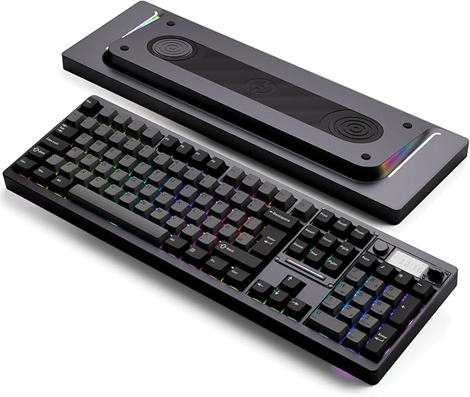 OOCTPK Wireless Mechanical Keyboard, Chilkey ND104 Gaming Keyboard with LCD Screen, 104% Hot Swappable Custom Keyboard with Knob, RGB Backlit, Bluetooth 5.4/2.4GHz/USB-C, Full-Aluminum, PC/Mac Support