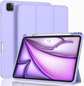 ZryXal New iPad Air 13 Inch Case M3 2025/M2 2024 with Pencil Holder, Trifold Stand Smart Case with Soft TPU Back,Auto Wake/Sleep(Light Purple)