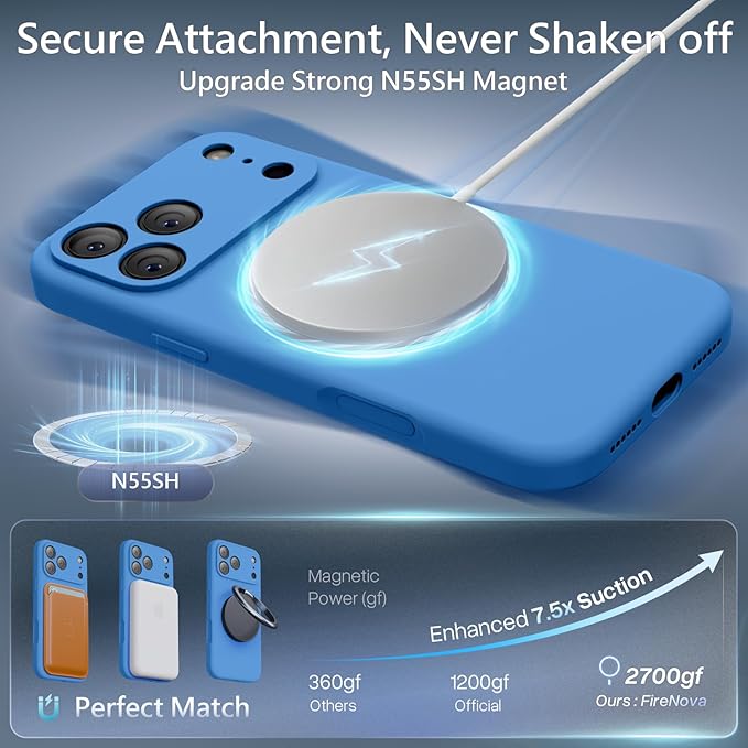 FireNova Magnetic for iPhone 17 Pro Case, Compatible with MagSafe, [Integrated Silicone Camera Control Button] [Camera Protection] Anti-Scratch Microfiber Lining Phone Case, 6.3", Blue