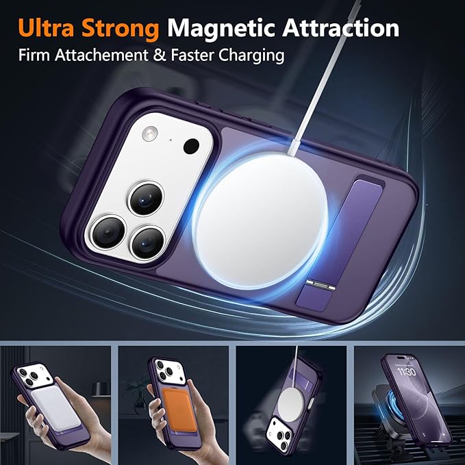 SPIDERCASE Magnetic for iPhone 17 Pro Max Case,with [3 Stand Ways] [Military Grade Drop Protection] with Invisible Stand Shockproof Slim Case for iPhone 17 Pro Max 6.9",Purple