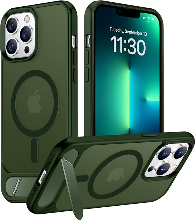 Magnetic Compatible with iPhone 13 Pro Max Case, [Built-in Invisible Kickstand][Compatible with MagSafe][Military Grade Shockproof] Slim Translucent Matte Phone Case for iPhone 13 Pro Max 6.7"