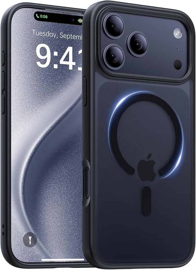 Magnetic for iPhone 17 Pro Case,[Anti-Slip][Compatible with MagSafe][Military Grade Drop Protection] Shockproof Protective Translucent Matte Phone Case for iPhone 17 Pro Case,Black