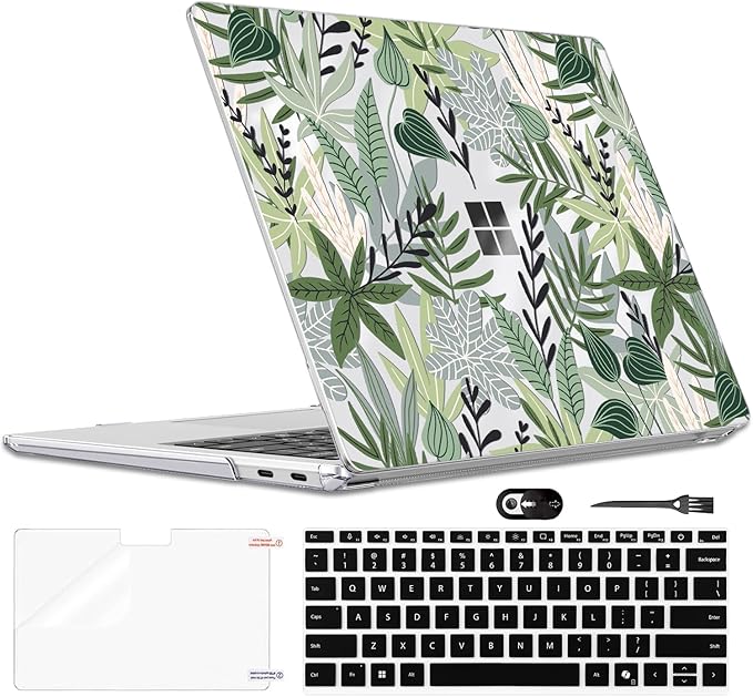 Case for 13-inch Microsoft Surface Laptop Copilot+ PC 2025 (Model 2095), Printed Pattern Ultra-Slim Plastic Hard Shell Case Protective Cover, Tropical Green Leaves