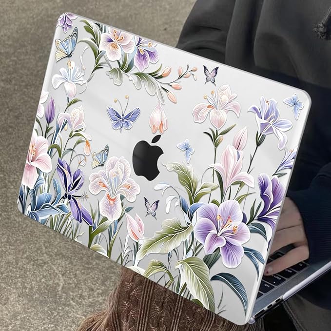 for MacBook Neo 13 inch Case 2026 A3404 with A18 Pro Chip, Anti-Scratch Slim Pattern Plastic Hard Shell Case 13-inch Neo Protective Cover with Keyboard Cover & Screen Film, Purple Flowers