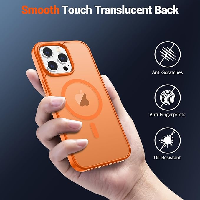 SUPFINE Magnetic for iPhone 15 Pro Case (Compatible with MagSafe) (Military Grade Drop Protection) Translucent Matte Shockproof Phone Cover,Starry Orange