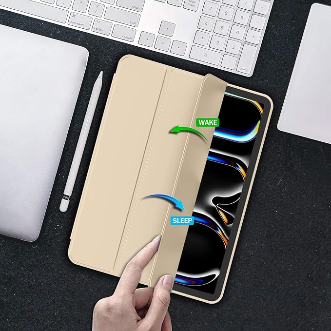 iMieet iPad Pro 13 Inch Case (M5/M4) 2025/2024 with Pencil Holder, Trifold Stand Smart Case with Soft TPU Back, Auto Wake/Sleep (Champagne Gold)