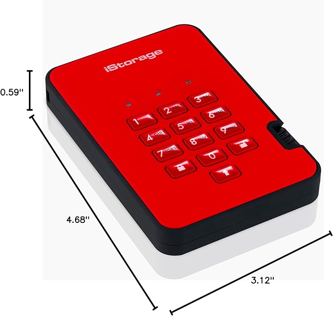 iStorage diskAshur2 HDD 2TB Red | Secure portable hard drive | Password protected | Dust & water resistant | Hardware Encryption
