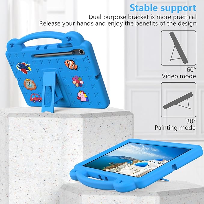 AKABEILA Compatible with Samsung Galaxy Tab A11+ 2025 Tablet Case, Kids Friendly Universal Lightweight Shockproof Protective Case with Shoulder Strap & Stand Handle Sky Blue