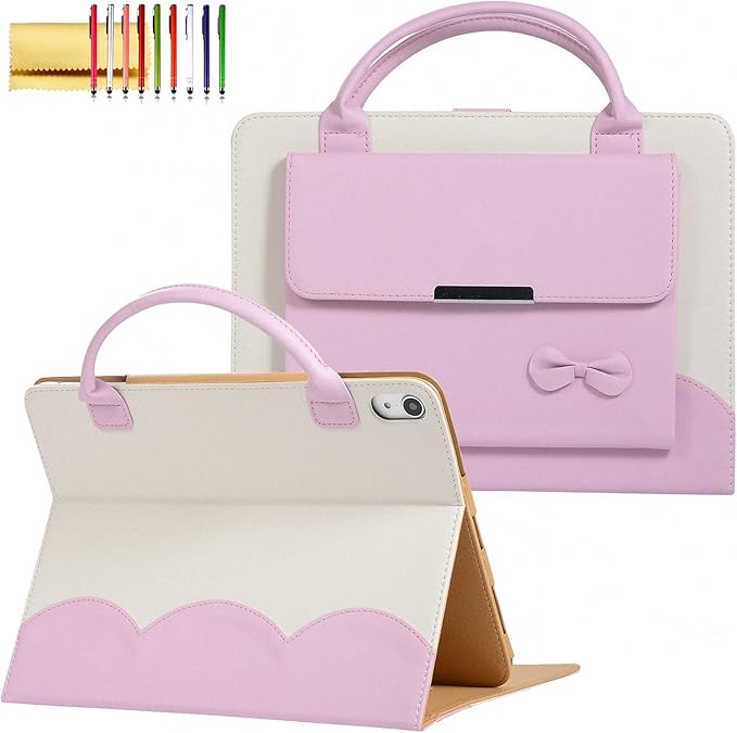 Handbag Case for iPad 9th 8th 7th Generation/Pro 10.5/Air3, Techcircle Cute Bowknot Flap Wallet Slim Folio Stand PU Leather Carrying Case with Pocket, Auto Wake/Sleep, Pink