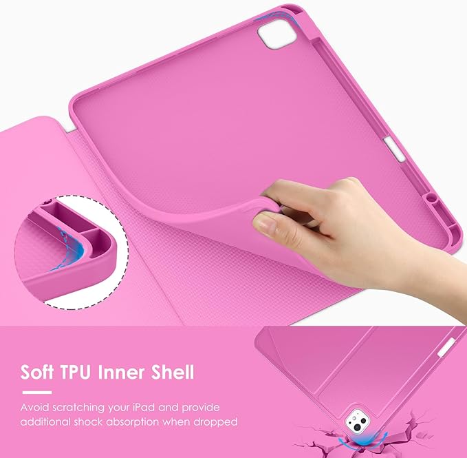 VIKESI Case for iPad iPad Pro 13-inch M5 or M4 Released in 2025 or 2024,Multiple Angles Magnetic Stand Cover,Shockproof Soft Back,Pencil Holder,and Auto Sleep/Wake,Rose