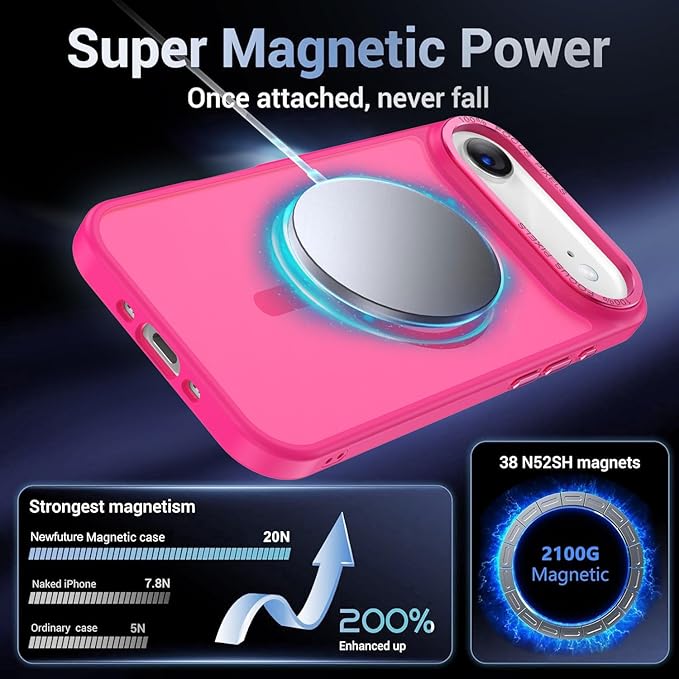 Newfuture Magnetic for iPhone Air Case [Compatible with Magsafe] [Military Grade Drop Protection] Translucent Matte Anti-Scratch Shockproof Protective Phone Cover 6.5 Inch, Hot Pink