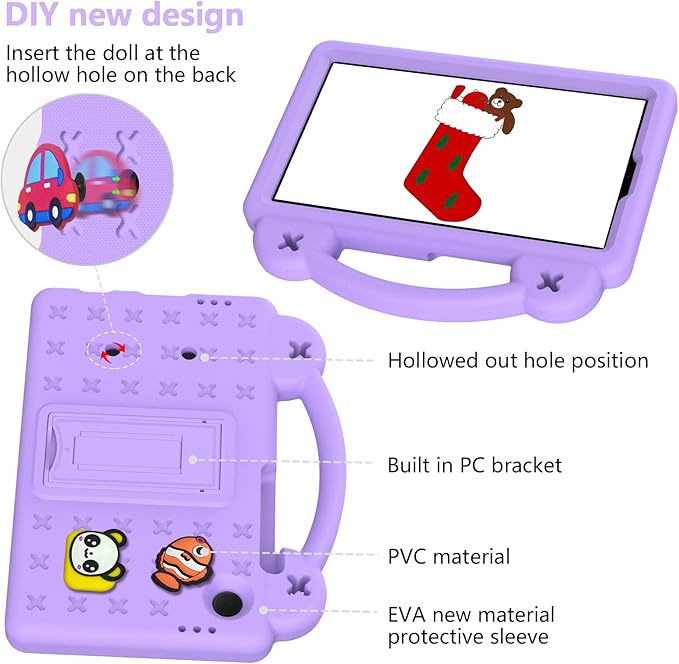 AKABEILA Compatible with Samsung Galaxy Tab A9 8.7 X115N(2023) Tablet Case, Kids Friendly Universal Lightweight Shockproof Protective Case with Shoulder Strap & Stand Handle Light Purple