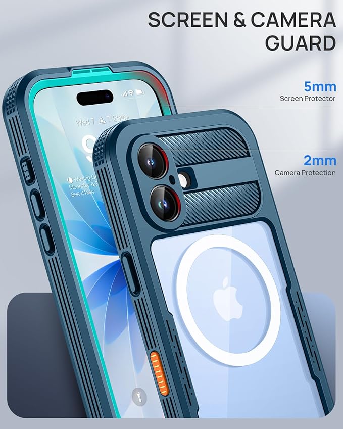 Lanhiem Magnetic for iPhone 17 Case, IP68 Waterproof, Dustproof, Compatible with Magsafe, Built-in Screen Protector, Full Body, Heavy Duty, Rugged Phone Cover, 6.3 inch, Blue