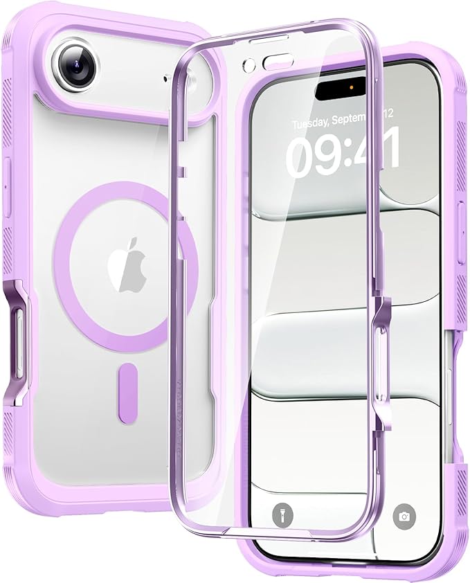 Diaclara Magnetic Designed for iPhone Air Case Full Body Bumper,[Compatible with MagSafe] Military Drop Proof Cover with Built-in Touch Sensitive Anti-Scratch Screen Protector for iPhone 17 Air Purple