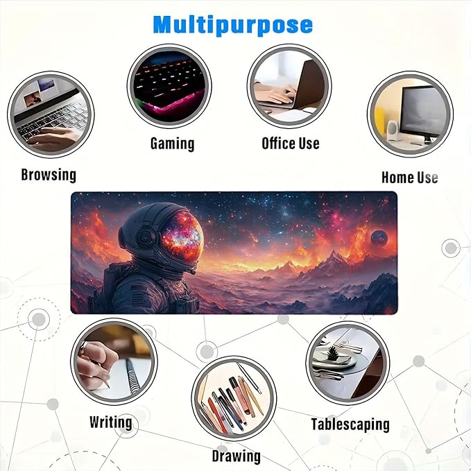Astronaut Mouse Pad Large Space Galaxy Planet Colorful Mousepad XL Large Gaming Mouse Pad Laptop Keyboard Mat Desk Pad Ideal for Office, Home, or Remote Work 31.5x11.8 Inch