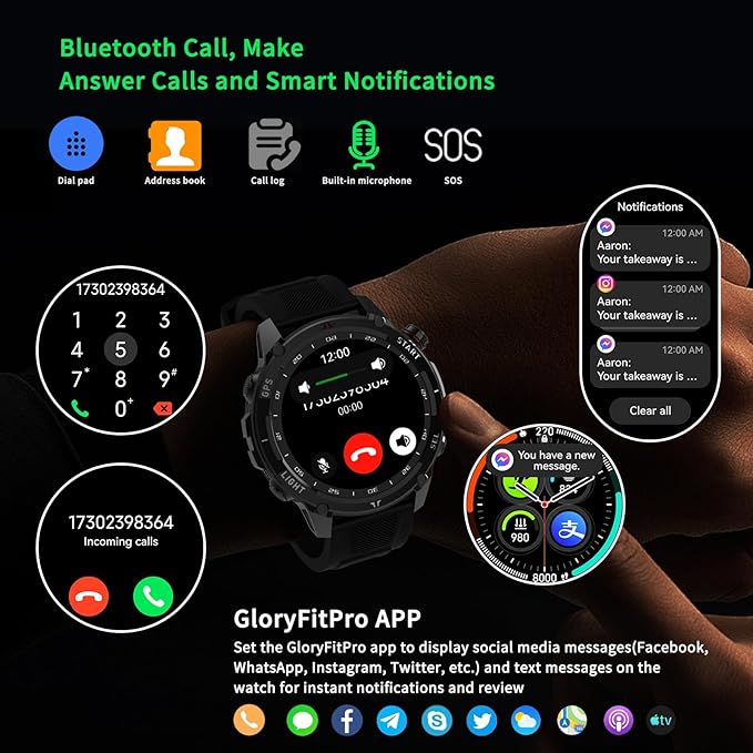 Smart Watch for Men Women, Bluetooth Call, 1.43 Inch Touchscreen Fitness Tracker with Heart Rate, SpO2, Sleep Monitoring, Sports Smartwatch with GPS, Multiple Sport Modes, IP68 Waterproof