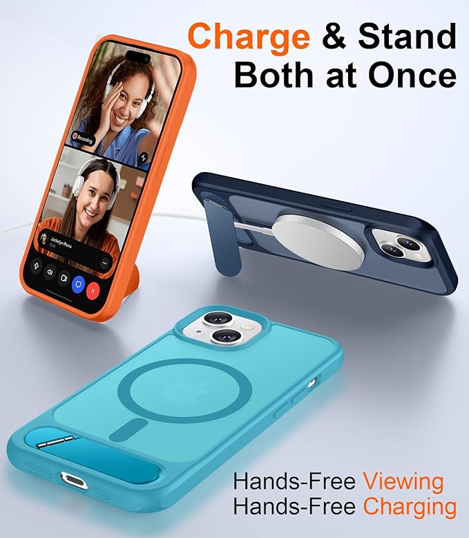 Magnetic Compatible with iPhone 14 Case/iPhone 13 Case,[Built-in Invisible Kickstand][Compatible with MagSafe][Military Grade Shockproof] Slim Translucent Matte Phone Case for iPhone 14/13 6.1"