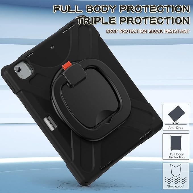SCSVPN Case for iPad Air 13 inch M4 2026 /M3 2025/M2 2024 & iPad Pro 12.9 Case 6th/5th/4th/3rd Gen 2022 2021 2020 2018, Drop Protective Cover with Pencil Holder, Stand, Handle, Shoulder Strap - Black